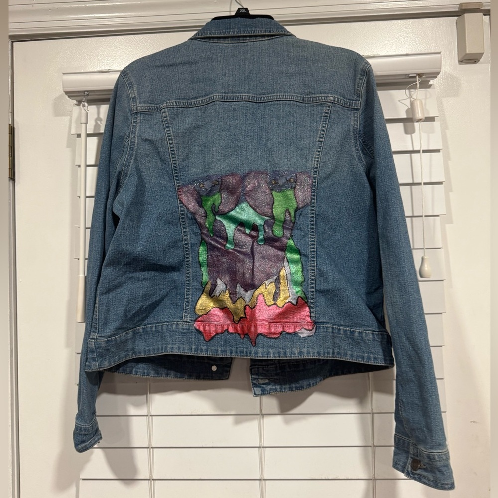Denim Jacket with Colorful Abstract Design - Picture 6 of 9